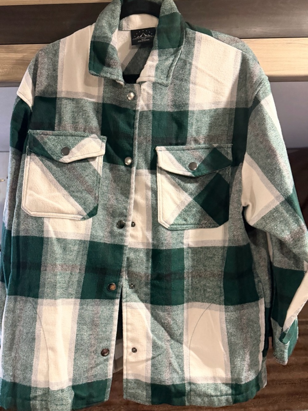 Green & White Plaid Snap-Front Shacket